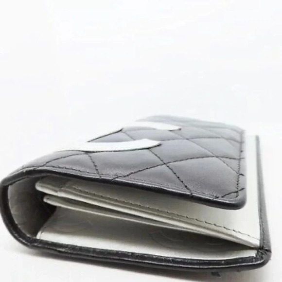 Chanel Quilted Calfskin Black Cambon Line Silver Leather Long Wallet - Picture 6 of 11